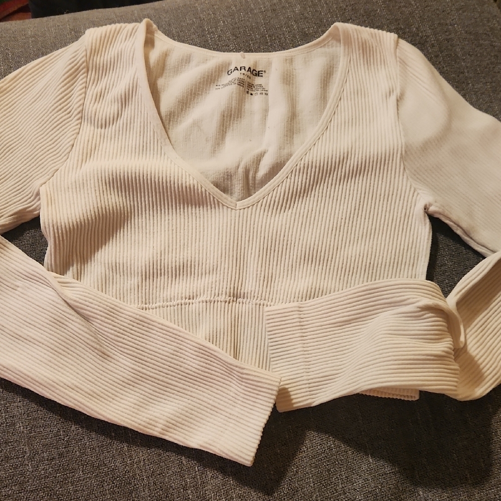 Garage Cream Ribbed Long Sleeve Top